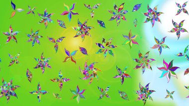 Tropik çiçek desenleri. Yeşil ve nötr renklerde çiçekler. Raster illüstrasyonu.