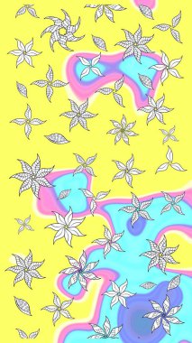 Düz Çiçek Elementleri Tasarımı. Renkli Yaz Temalı eskiz kalıbı. Güzel kumaş deseni. Raster illüstrasyonunda çiçek deseni çizimi.