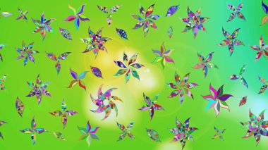 Tropik çiçek desenleri. Raster illüstrasyonu. Yeşil ve mavi renkte çiçekler.