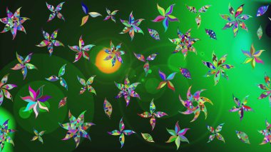 Küçük çiçekteki sevimli çiçek deseni. Raster illüstrasyonu. Soyut çiçek çizim kalıbı arka planı. Yeşil ve gri renklerde. Raster deseni.