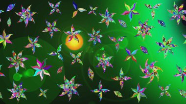 Raster illüstrasyonu. Renkli çizim kalıbı. Yeşil ve gri renkli şirin tekstil tarzında. Çiçek arkaplan. Çiçek duvar kağıdı.