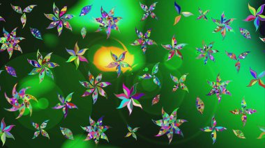 Yeşil ve gri renkli şirin çiçekler. Moda baskısı, albüm, ambalaj kağıdı ve duvar kağıdı için zarif dekoratif süslemeler. Raster illüstrasyonu. Küçük çiçekli basit bir çiçek çizimi..