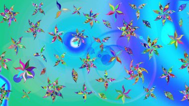 Yumuşak, bahar çiçekli arka plan. Çiçekli karalama şeklinde Raster çiçek deseni. Mavi ve yeşil renkte çiçekler.