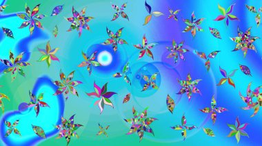 Raster illüstrasyonu. Suluboya çiçekli çiçek deseni. Mavi ve yeşil renkli güzel tekstil.