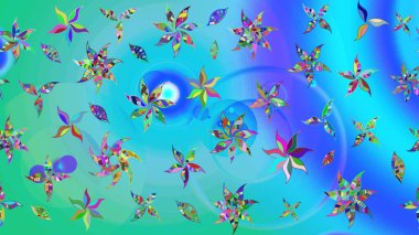 Çiçekli çiçek deseni, suluboya. Düz Çiçek Elementleri Tasarımı. Mavi ve yeşil renkli çiçekler. Renkli Bahar Teması eskiz kalıbı. Raster illüstrasyonu.