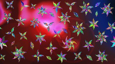 Çiçekli karalama şeklinde Raster çiçek deseni. Nazik, yaz çiçekleri kahverengi ve kırmızı renklerde. Raster illüstrasyonu.