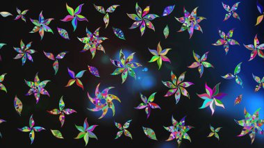 Raster illüstrasyonundaki çiçek desenli çizim. Düz Çiçek Elementleri Tasarımı. Gri ve mavi renkte çiçekler. Renkli Bahar Teması çizim şablonu.