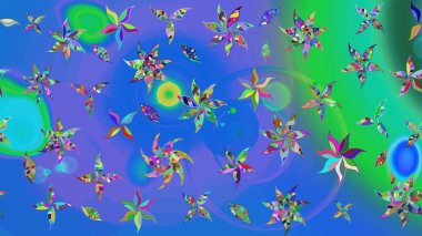 Moda baskıları için zarif bir şablon. Parlak renkli çiçekleri olan ve mavi ve yeşil renkli yaprakları olan harika bir çiçek deseni. Halk tarzı. Modern çiçek arkaplanı.