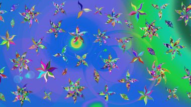 Mavi ve yeşil renklerde. Soyut çiçek çizim kalıbı arka planı. Raster illüstrasyonu. Küçük çiçekteki sevimli çiçek deseni. Raster deseni.
