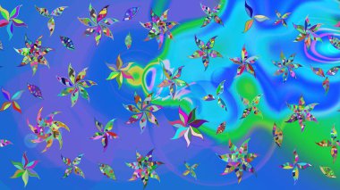 Mavi ve mor renkli çiçekler. Küçük çiçekte sevimli çiçek deseni var..