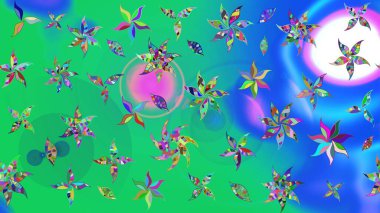 Yeşil ve mavi renkli yeşil ve mavi papatya deseni. Yeşil ve mavi renklerde. Raster illüstrasyonu.