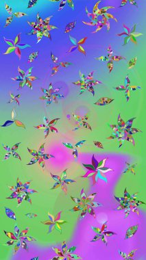 Raster deseni. Bahar çiçekli desen dallı, menekşe rengi ve çiçek siluetiyle yeşil renkler.