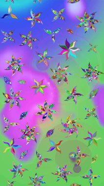 Renkli Bahar Teması eskiz kalıbı. Düz Çiçek Elementleri Tasarımı. Parlak arkaplan eskiz desenli çiçekli fantezi tasarımı.