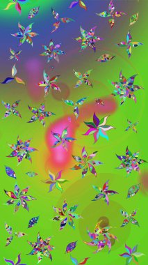 Renkli Yaz Temalı eskiz kalıbı. Düz Çiçek Elementleri Tasarımı. Yeşil ve mor renkli çiçekler. Raster illüstrasyonunda çiçek deseni çizimi.