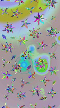 Raster illüstrasyonundaki çiçek desenli çizim. Düz Çiçek Elementleri Tasarımı. Renkli Bahar Teması eskiz kalıbı. Süslü kumaş deseni.