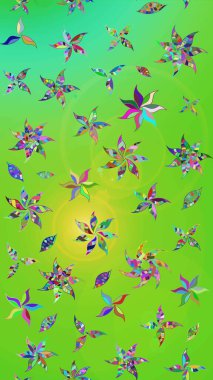 Raster illüstrasyonu. Düz Çiçek Elementleri Tasarımı. Çiçekli çiçek deseni, suluboya. Renkli Bahar Teması eskiz kalıbı. Yeşil ve sarı renkte çiçekler.