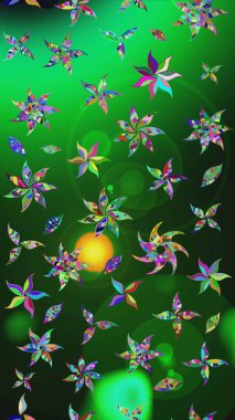 Renkli Bahar Teması eskiz kalıbı. Yeşil ve gri renkli çiçekler. Çiçekli çizim şekli. Düz Çiçek Elementleri Tasarımı.