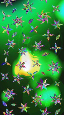 Çiçekli güzel suluboya desen. Yeşil ve gri renklerde. Raster illüstrasyonu.