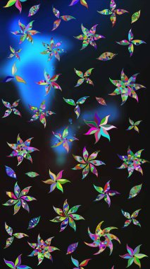 Raster illüstrasyonundaki çiçek desenli çizim. Suluboya tarzında gri ve mavi renkte çiçekler.