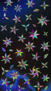 Raster illüstrasyonu. Gri ve mavi renkte çiçekler. Robot resim. Şirin çiçek elementleri..