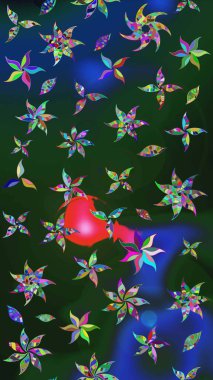 Çiçek mavisi ve yeşil çizim deseni. Raster çiçek izi. Raster Yumuşak kumaş deseni. Klasik taslak çizimi.