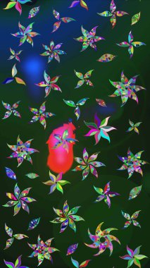 Renkli çizim kalıbı. Mavi ve gri renkli şirin tekstil tarzında. Çiçek arkaplan. Çiçek duvar kâğıdı. Raster illüstrasyonu.