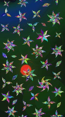 Renkli Yaz Temalı eskiz kalıbı. Mavi ve gri renkte çiçekler. Raster Illustrasyon 'daki Çiçek Deseni' nin son moda çizimi. Düz Çiçek Elementleri Tasarımı.