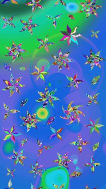 Suluboya tarzında mavi ve yeşil renklerde. Küçük çiçekli yay deseni çiz. Raster illüstrasyonu.