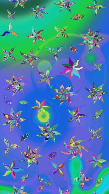 Raster illüstrasyonu. Çiçekli, yapraklı, çiçek desenli eskiz. El çizimi.