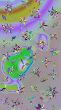 Çiçekler. Soyut etnik raster çizim kalıbı. Vadinin gri ve nötr renklerinde çiçekleri.