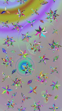 Çiçek ve yapraklı karalama şeklinde Raster çiçek deseni. Raster illüstrasyonu. Gri ve nötr renklerde bahar çiçekleri.