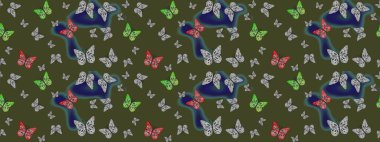 Klasik tarzda hem de. Doğa kelebeğinin yüksek kalitesi. Raster illüstrasyonu. Su rengi filtreleme efektiyle yeşilde resimler.