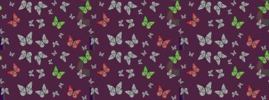 Raster illüstrasyonu. Sonsuz. Yazdırmayı tekrarla. Kahverengi soyut suluboya kelebeklerle hassas deniz mavisi desenli eskiz..