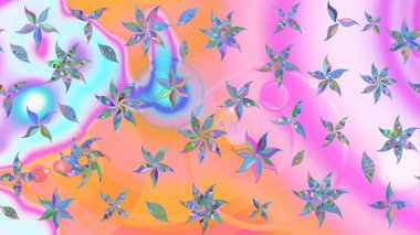 Sevimli çiçek raster deseni. Renkli Bahar Teması eskiz kalıbı. Düz Çiçek Elementleri Tasarımı. Tarafsız ve pembe renkte çiçekler.