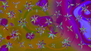 Hediye ambalaj kağıdı, tebrik kartları, posterler ve pankart tasarımı. Raster düz çiçek çizim deseni. Kahverengi ve mor renkte çiçekler.