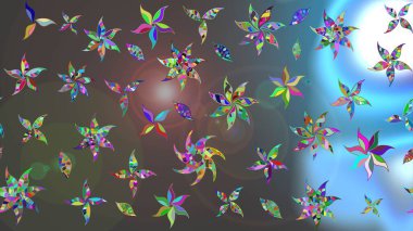 El çizimi çiçek unsurları olan soyut çizim raster deseni. 1950-1960 motifleri. Gri ve mavi üzerine gri ve mavi. Çiçekli ipek eşarp. Retro tekstil tasarım koleksiyonu.