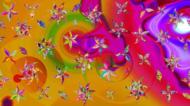 Çiçekli güzel suluboya desen. Raster illüstrasyonu. Sarı ve morumsu renklerde.