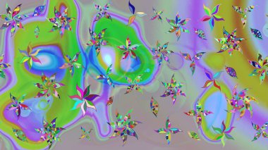 Yeşil ve nötr renklerde çiçekler. Yumuşak, yaz çiçekli arka plan. Raster çiçek desenli ve çiçekli..