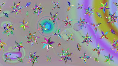 Raster illüstrasyonu. El çizimi çiçekli soyut çizim kalıbı. Gri ve nötr renkte çiçekler.