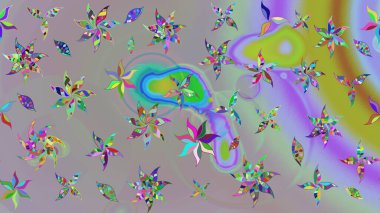 Raster illüstrasyonu. Gri ve nötr renkte çiçekler. Renkli Bahar Teması eskiz kalıbı. Düz Çiçek Elementleri Tasarımı. Asya tekstil tarzında. Çiçek desenini çiz.