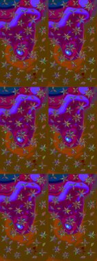 Raster Floral Illustration, Asyalı tekstil. Kahverengi ve mor renkli etnik çiçeklerle zarif bir eskiz deseni..