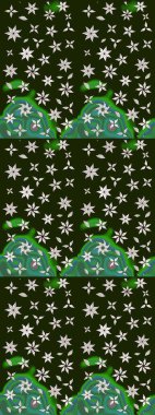 Tekstil için suluboya eskiz deseni. Şirin çiçekli, desenli, gri ve yeşil renkli renkli bir eskiz. El çizimi çiçek çizimi deseni (fayans)).