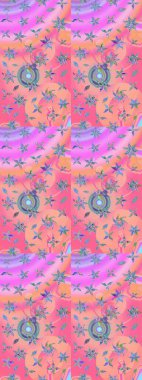 Eskiz geçmişi. Tomurcukları papatya çiçekleri olan sevimli bir çiçek deseni. Kumaş, tekstil, duvar kağıdı baskısı için. Raster illüstrasyonu. Miles Fleur, süslü püslü bir süs. Antika retro tarzı.