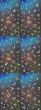 Düz Çiçek Elementleri Tasarımı. Renkli Yaz Temalı eskiz kalıbı. Mavi ve gri renkte çiçekler. Raster illüstrasyonunda çiçek deseni çizimi.