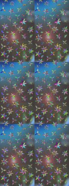 Raster illüstrasyonundaki çiçek desenli çizim. Suluboya tarzında mavi ve gri renkte çiçekler.