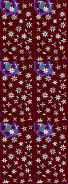 Renkli ve nötr raster çizimi. Küçük çiçekteki sevimli çiçek deseni. Birçok kırmızı ve nötr soyut çiçekli tropik çizim deseni.