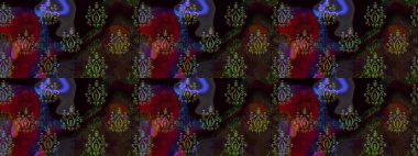 Raster Floral Illustration, Asyalı tekstil. Kahverengi renkli etnik çiçeklerle zarif bir eskiz deseni..