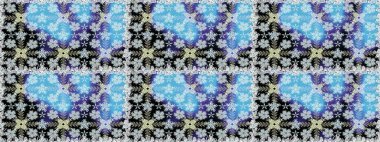 Raster illüstrasyonu. Küçük çiçekli kusursuz yay deseni. Suluboya tarzında mavi renkler üzerine.