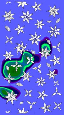 Çiçekli zambakların eskiz geçmişi. Parlak çiçekli kolaj çiçekleri mavi ve nötr. Çiçek tasarımı için inanılmaz kolaj cennet tarzı..