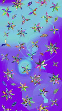 Raster illüstrasyonu. Hint süsü. Renkli süs kenarı. Çiçek duvar kağıdı. Mor ve mavi renklerde. Çizim deseni.